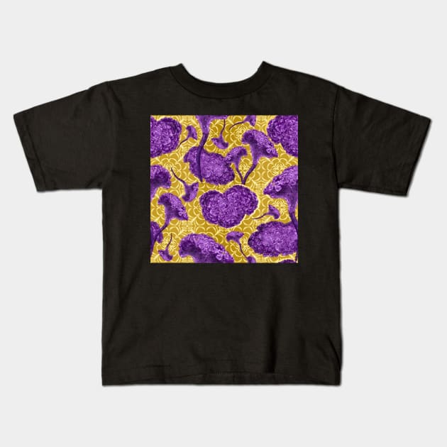 Celosia cristata (Cockscomb) flowers on golden mandala Kids T-Shirt by nobelbunt